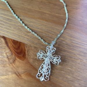 Gold scrolled cross pendant and chain